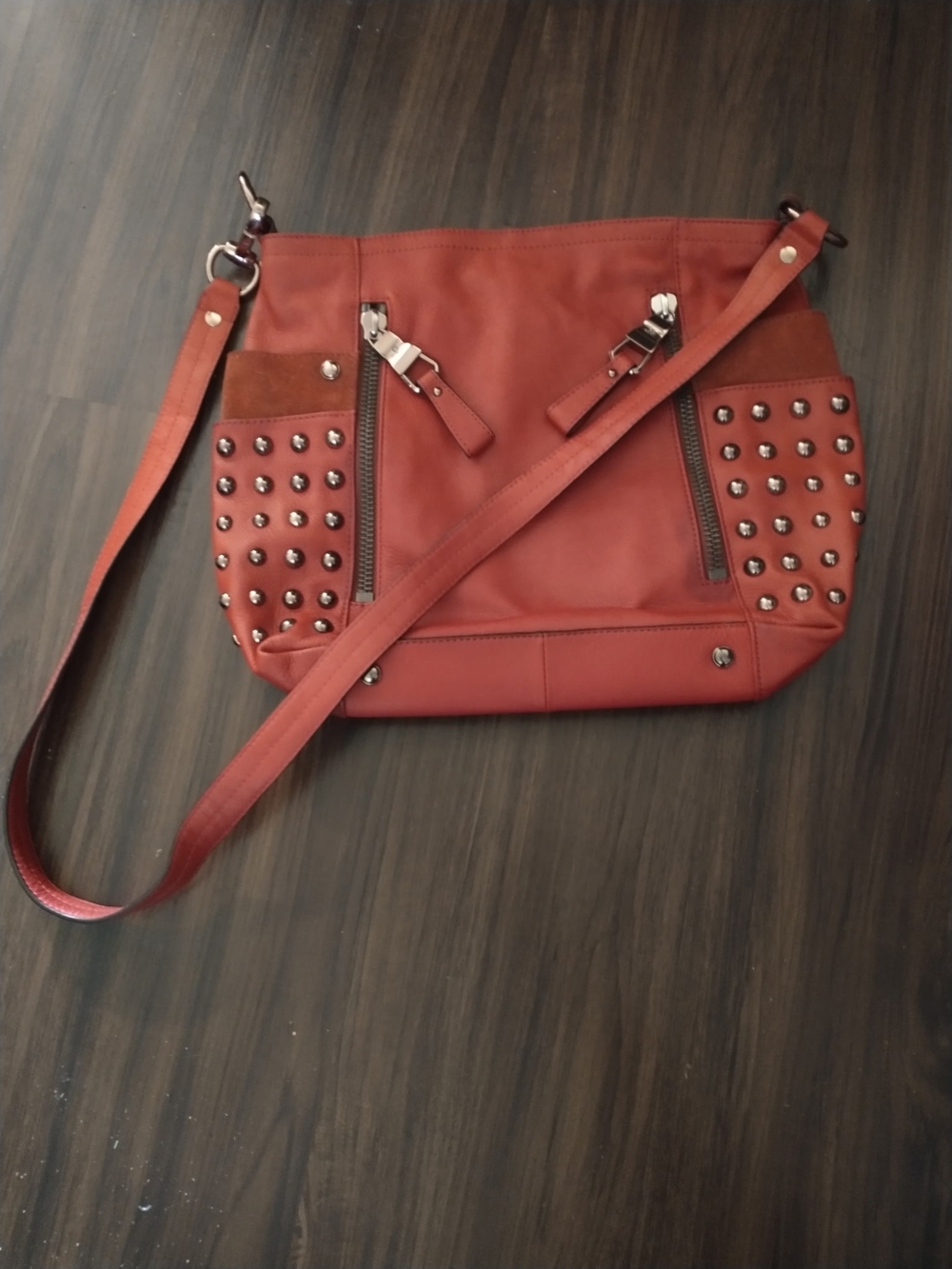B. Mahowsky Studded Shoulder Bag in Red